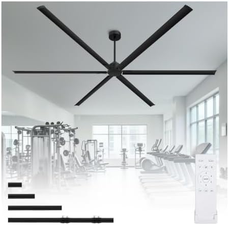 120 Inch HVLS Industrial Ceiling Fan with Control, Big Assed Fan in Black