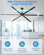 120 Inch HVLS Industrial Ceiling Fan with Control, Big Assed Fan in Black, alternate view 3