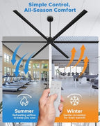 120 Inch HVLS Industrial Ceiling Fan with Control, Big Assed Fan in Black, alternate view 4