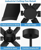 120 Inch HVLS Industrial Ceiling Fan with Control, Big Assed Fan in Black, alternate view 6
