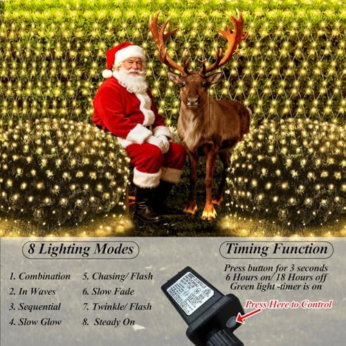 120 LED Christmas Net Lights, 5ft x 5ft Mesh Lights Outdoor 8 Modes Timer, Waterproof Connectable String Lights, alternate