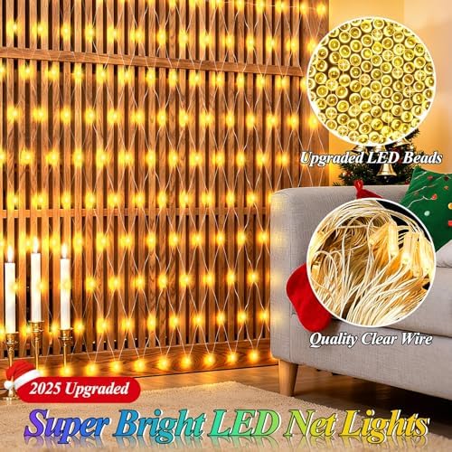 120 LED Christmas Net Lights, 5ft x 5ft Mesh Lights Outdoor 8 Modes Timer, Waterproof Connectable String Lights, alternate