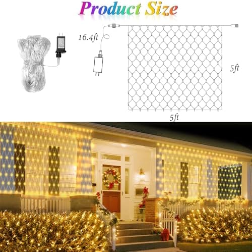 120 LED Christmas Net Lights, 5ft x 5ft Mesh Lights Outdoor 8 Modes Timer, Waterproof Connectable String Lights, alternate