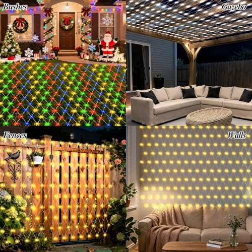 120 LED Christmas Net Lights, 5ft x 5ft Mesh Lights Outdoor 8 Modes Timer, Waterproof Connectable String Lights, alternate