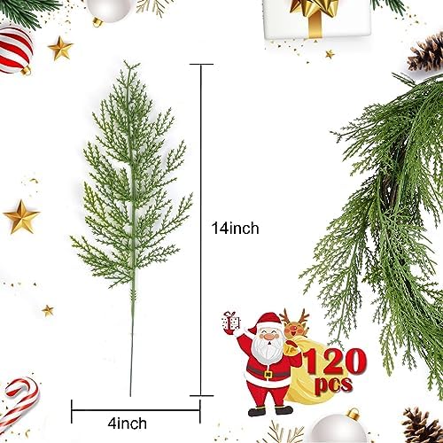 120 Pcs Artificial Cedar Picks, Christmas Greenery Pine Stems, alternate view 3