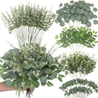 120 Pcs Artificial Mixed Eucalyptus Stems Bulk, Green in Green