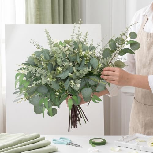 120 Pcs Artificial Mixed Eucalyptus Stems Bulk, Green in Green, alternate view 5