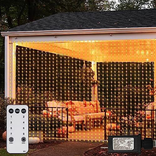 1200 LED Curtain Fairy Lights 10Ftx10Ft with Timer Remote Control Plug in in Warm White