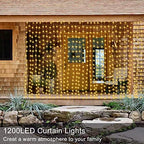 1200 LED Curtain Fairy Lights 10Ftx10Ft with Timer Remote Control Plug in in Warm White, alternate view 2