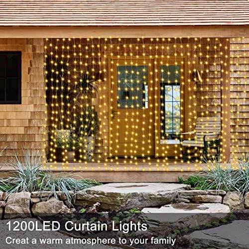 1200 LED Curtain Fairy Lights 10Ftx10Ft with Timer Remote Control Plug in in Warm White, alternate view 2