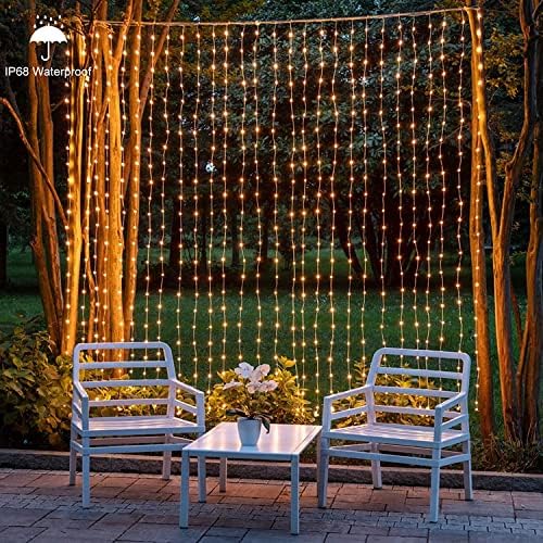 1200 LED Curtain Lights 10x10Ft, Plug in Fairy Curtain Lights with Timer Remote Control Outdoor Curtain String, alternate