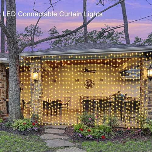 1200 LED Curtain Lights 10x10Ft, Plug in Fairy Curtain Lights with Timer Remote Control Outdoor Curtain String, alternate