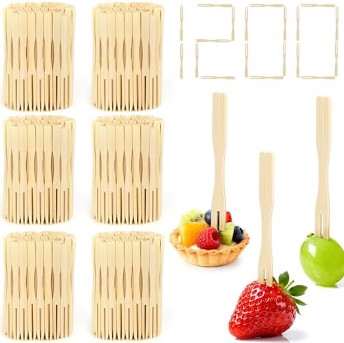 1200PCS Bamboo Appetizer Forks, Fancy Toothpicks for Appetizers - 3.5 Inch in Brown