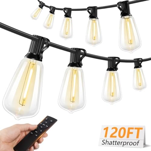 120FT LED Outdoor String Lights with Remote, Patio Lights Outdoor Waterproof with 36+2 Shatterproof ST38 LED