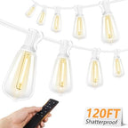 120FT LED Outdoor String Lights with Remote, Patio Lights Outdoor Waterproof with 38 Shatterproof Edison Bulbs
