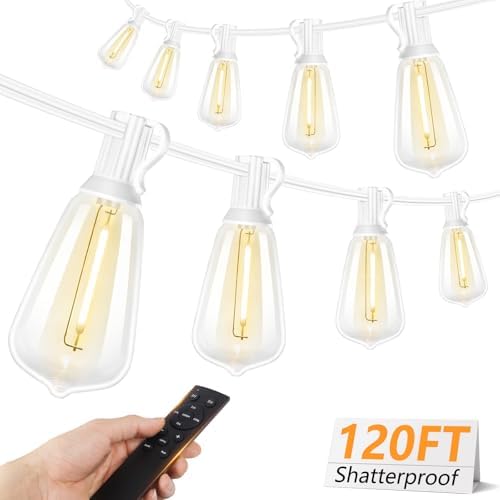 120FT LED Outdoor String Lights with Remote, Patio Lights Outdoor Waterproof with 38 Shatterproof Edison Bulbs