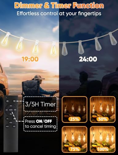 120FT LED Outdoor String Lights with Remote, Patio Lights Outdoor Waterproof with 38 Shatterproof Edison Bulbs, alternate