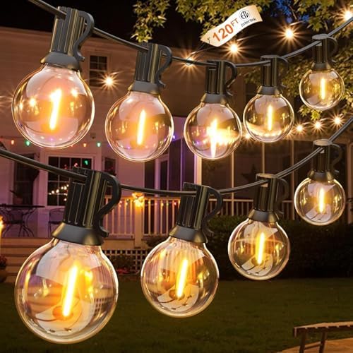 120FT Outdoor String Lights, G40 LED Patio Lights with 64pcs Bulbs, Waterproof Shatterproof Dimmable Globe