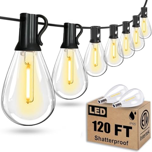 120FT Outdoor String Lights, Ultra Long Waterproof 30+2 Edison Shatterproof Bulbs Led Outside Patio Lights for
