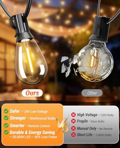 120FT Outdoor String Lights with Remote, LED Patio Lights with 45+2 Waterproof S11 Bulbs, Outside Dimmable 2700K, alternate