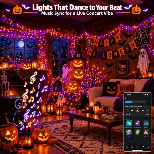 120LED 53FT Smart Color Changing Halloween String Lights RGB App & Remote, alternate view 3