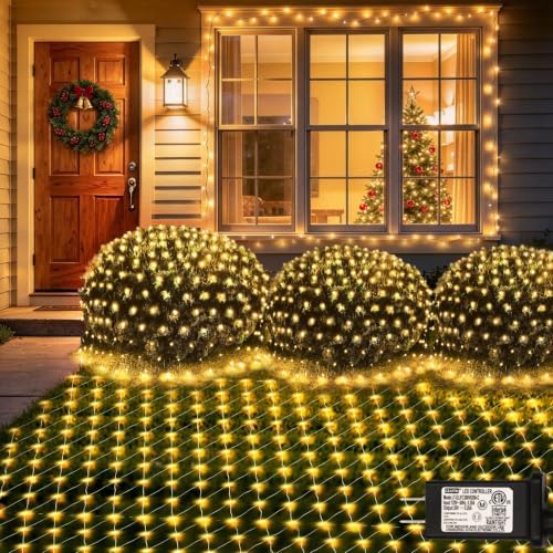 120LED Net Lights, 5ft x 5ft Christmas Net Lights Outdoor 8 Modes Timer