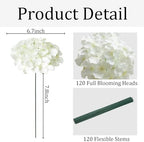 120Pcs White Hydrangea Artificial Flowers Bulk, Realistic Silk Fake Flowers with Stems, Faux Hydrangea Flowers, alternate