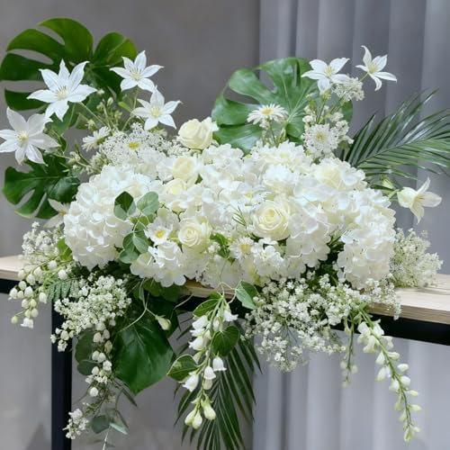 120Pcs White Hydrangea Artificial Flowers Bulk, Realistic Silk Fake Flowers with Stems, Faux Hydrangea Flowers, alternate