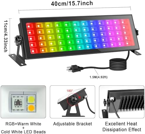 120W RGB Stage Light Bar - LED RGBCW Smart Wash Lights with APP and 40-key Remote Control, IP66 Waterproof Color, alternate