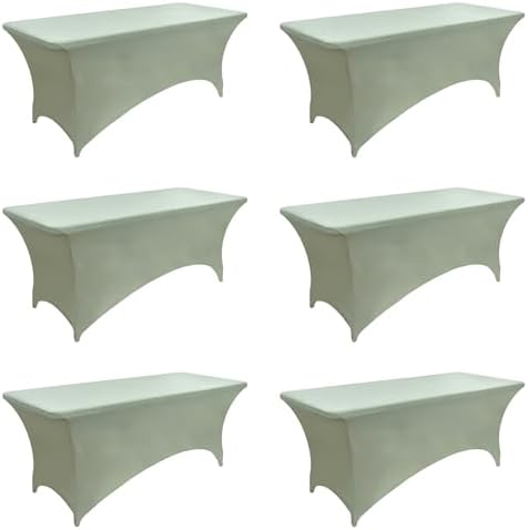 122 6-Pack 6ft Spandex Table Covers for Rectangle Standard Folding Tables - Wrinkle Resistant Stretch