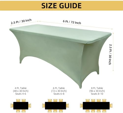 122 6-Pack 6ft Spandex Table Covers for Rectangle Standard Folding Tables - Wrinkle Resistant Stretch, alternate view 2