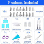 124 PCS Cake Decorating Kit with Cake Stand Turntable, Piping Bags and Tips Set, 100+1 Piping Bags, 12 Icing, alternate view
