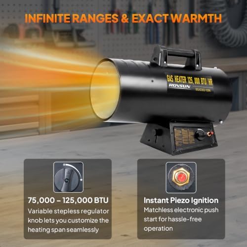 125,000BTU Forced Air Propane Heater with 10ft Hose and Regulator in Black, alternate view 4