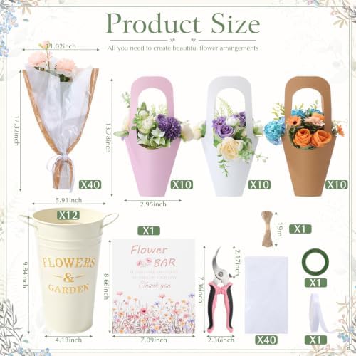 128 Pcs DIY Bloom Bar Flower Supplies Kit Wedding, Cream Bucket, alternate view 2
