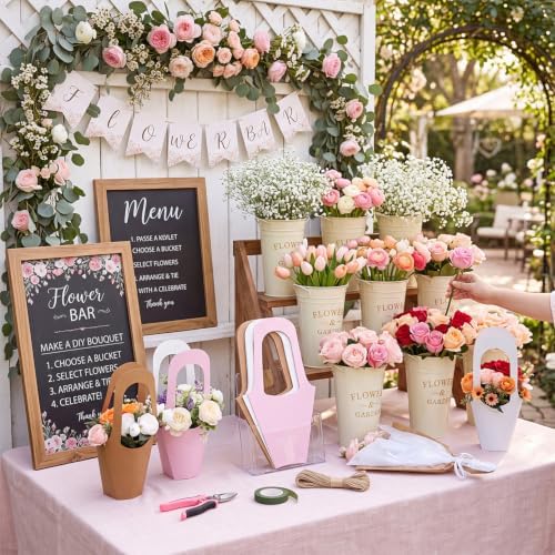 128 Pcs DIY Bloom Bar Flower Supplies Kit Wedding, Cream Bucket, alternate view 6