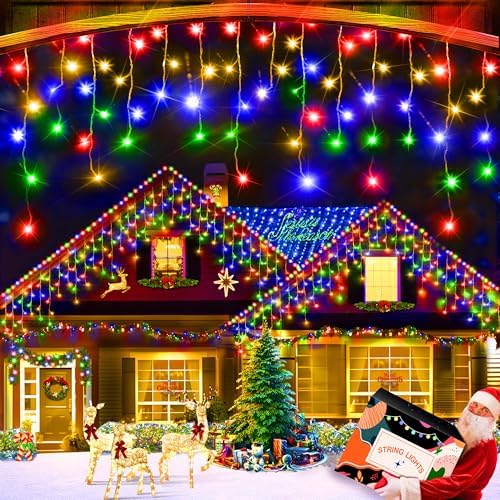 1280 LED 132ft Christmas Lights Outdoor with 240 Drops 8 Modes Curtain Fairy Lights Plug in Waterproof Timer