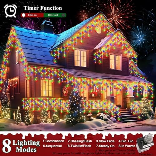 1280 LED 132ft Christmas Lights Outdoor with 240 Drops 8 Modes Curtain Fairy Lights Plug in Waterproof Timer, alternate view