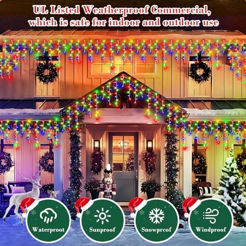 1280 LED 132ft Christmas Lights Outdoor with 240 Drops 8 Modes Curtain Fairy Lights Plug in Waterproof Timer, alternate view