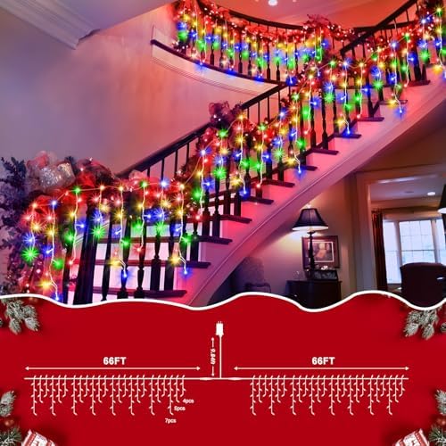 1280 LED 132ft Christmas Lights Outdoor with 240 Drops 8 Modes Curtain Fairy Lights Plug in Waterproof Timer, alternate view