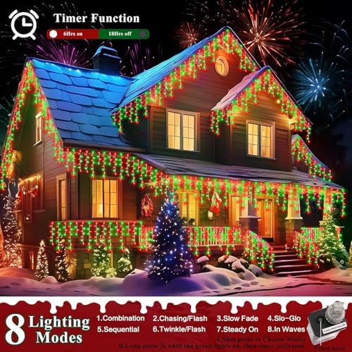 1280 LED 132ft Christmas Lights Outdoor with 240 Drops 8 Modes Curtain Fairy Lights Plug in Waterproof Timer, alternate view
