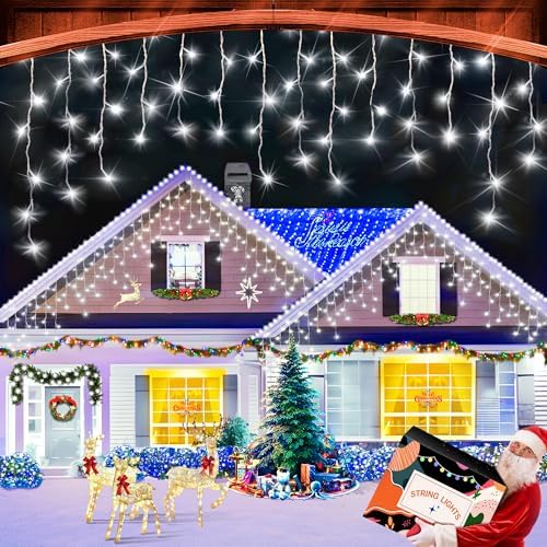 1280 LED 132ft Christmas Lights Outdoor with 240 Drops 8 Modes Curtain Fairy Lights Plug in Waterproof Timer