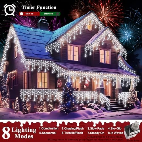 1280 LED 132ft Christmas Lights Outdoor with 240 Drops 8 Modes Curtain Fairy Lights Plug in Waterproof Timer, alternate view