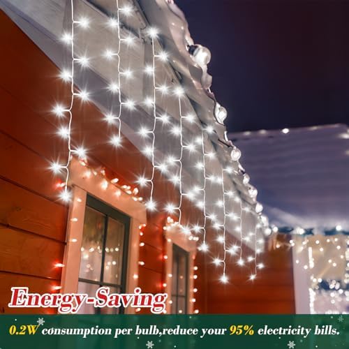 1280 LED 132ft Christmas Lights Outdoor with 240 Drops 8 Modes Curtain Fairy Lights Plug in Waterproof Timer, alternate view