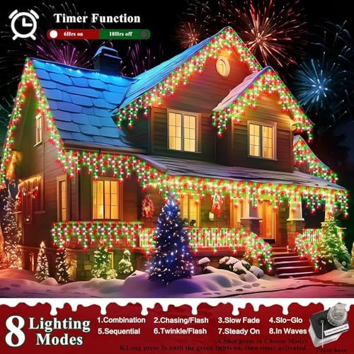 1280 LED 132ft Christmas Lights Outdoor with 240 Drops 8 Modes Curtain Fairy Lights Plug in Waterproof Timer, alternate view