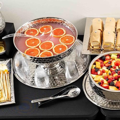 12848 Hive Collection Round Serving Tray, Stainless Steel with Mirror Honeycomb Pattern, Flat Display Tray for, alternate