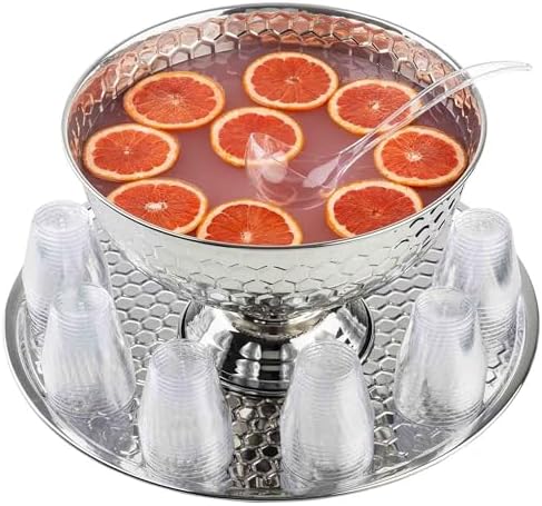 12848 Hive Collection Round Serving Tray, Stainless Steel with Mirror Honeycomb Pattern, Flat Display Tray for, alternate
