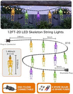 12FT 20 LED Orange Green Purple Halloween Skeleton String Lights, alternate view 2