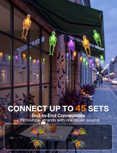 12FT 20 LED Orange Green Purple Halloween Skeleton String Lights, alternate view 3
