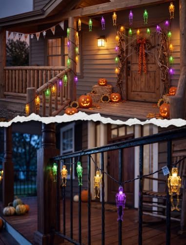 12FT 20 LED Orange Green Purple Halloween Skeleton String Lights, alternate view 6