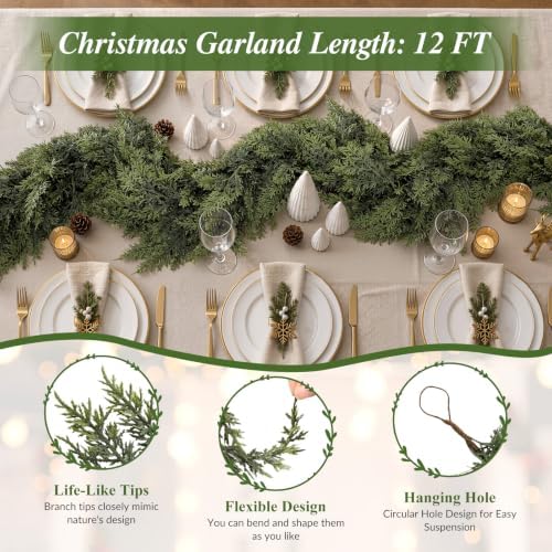12FT Christmas Garland, Encrypting Real Touch Cedar Garland, alternate view 3